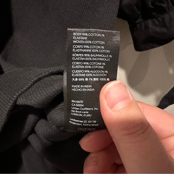 Maeve Anthropologie Blouse Women’s XL Black Puff Sleeved Ribbed Tie Short Sleeve - Picture 10 of 10